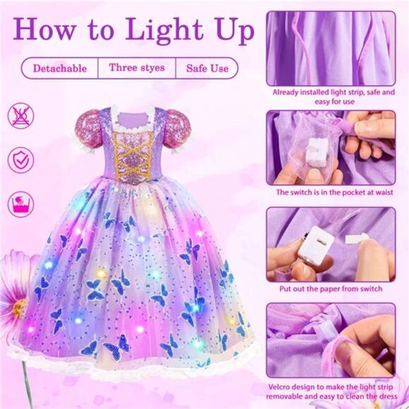 Kids Purple Princess Sofia Dresses Light Up Princess Halloween Costume for Girls - Picture 4 of 7